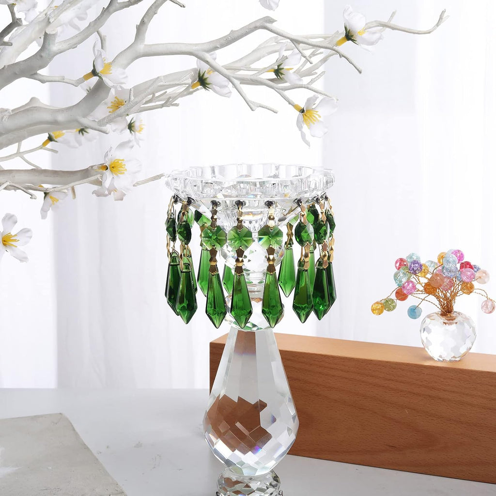 20pcs Green Crystals Prisms Glass Tip Beads Replacement Chandelier Icicle Drop Pendants Octagon Crystal Beads Gold