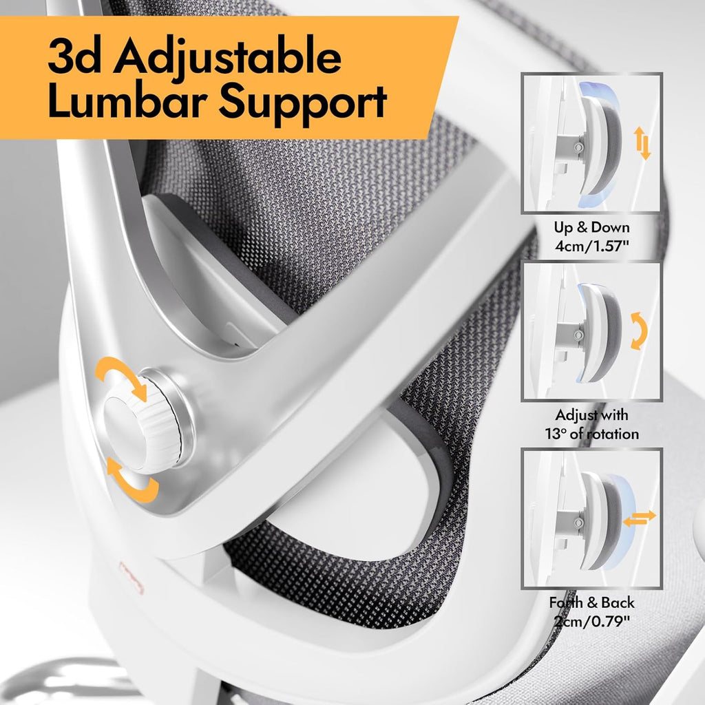 Ergonomic Mesh - 3D Adjustable Lumbar Support & 3D Armrests, V-Shaped Back, Adjustable Desk Chair for Office & Home
