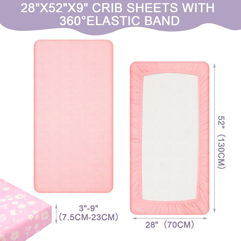 4 Pack Muslin Baby Crib Sheets Soft Breathable, Purple Butterfly