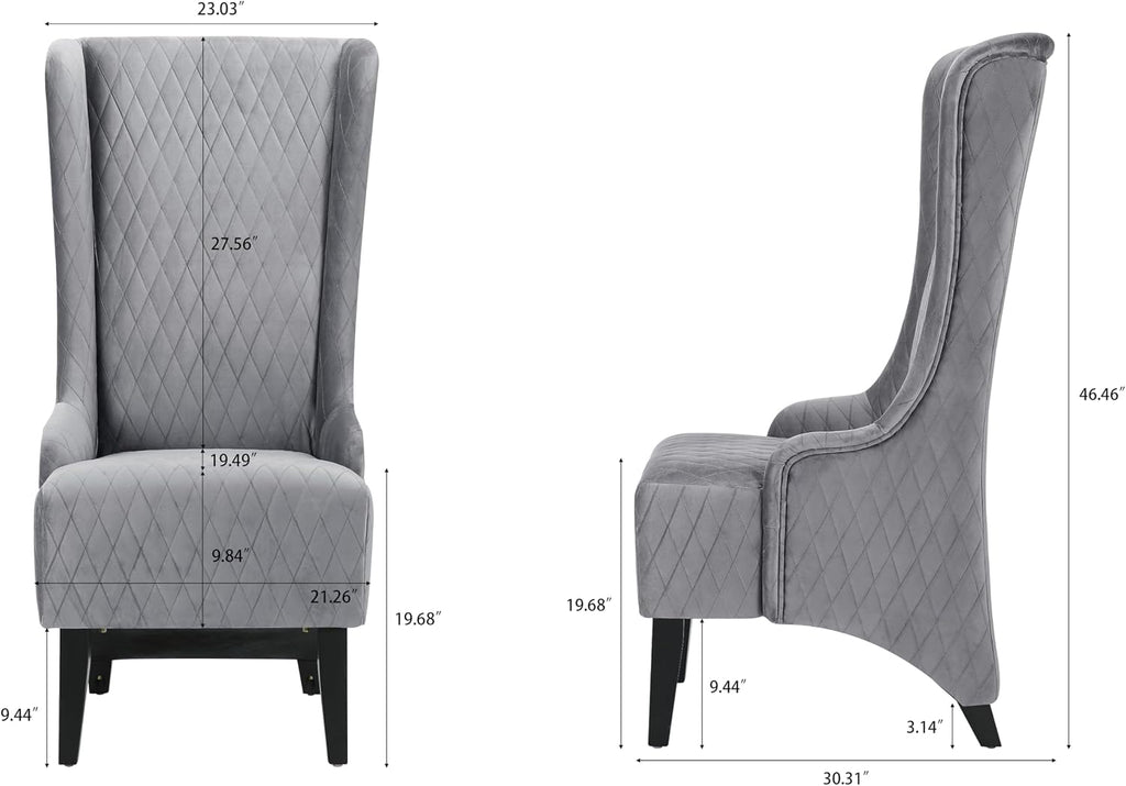 High Back Dining Chair Set of 2, Upholstered Wing Back Dining Chairs King Throne Royal Chair, Retro Accent Dinner