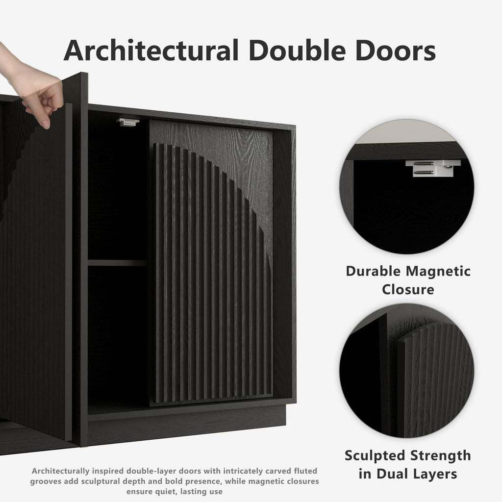 65" Sideboard Buffet Cabinet with Storage, Modular Credenza, Black