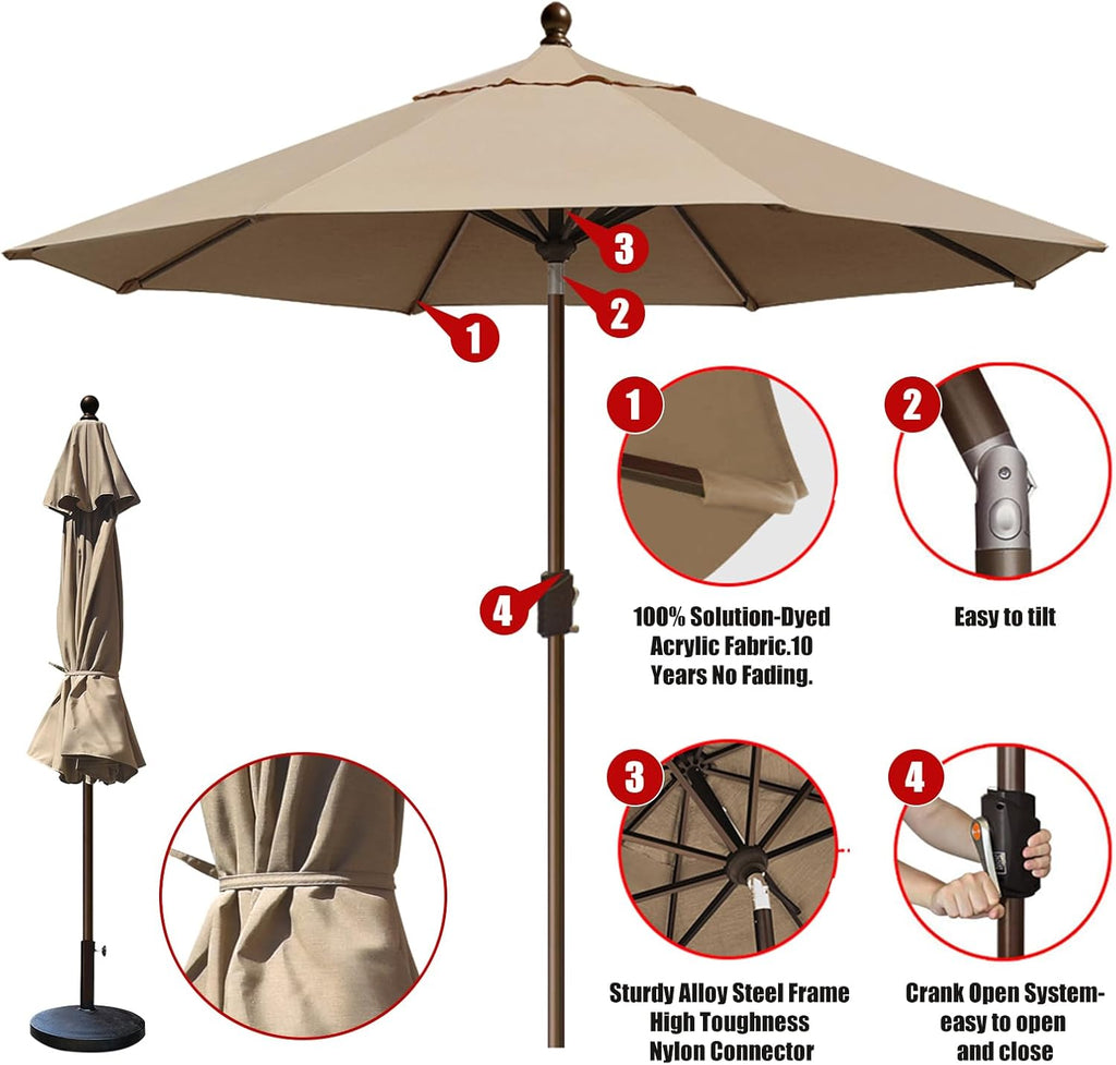 USA 10-Year-Non-Fading 10Ft Market Patio Umbrella, UPF 50+ UV Protection Performance Sun Umbrella