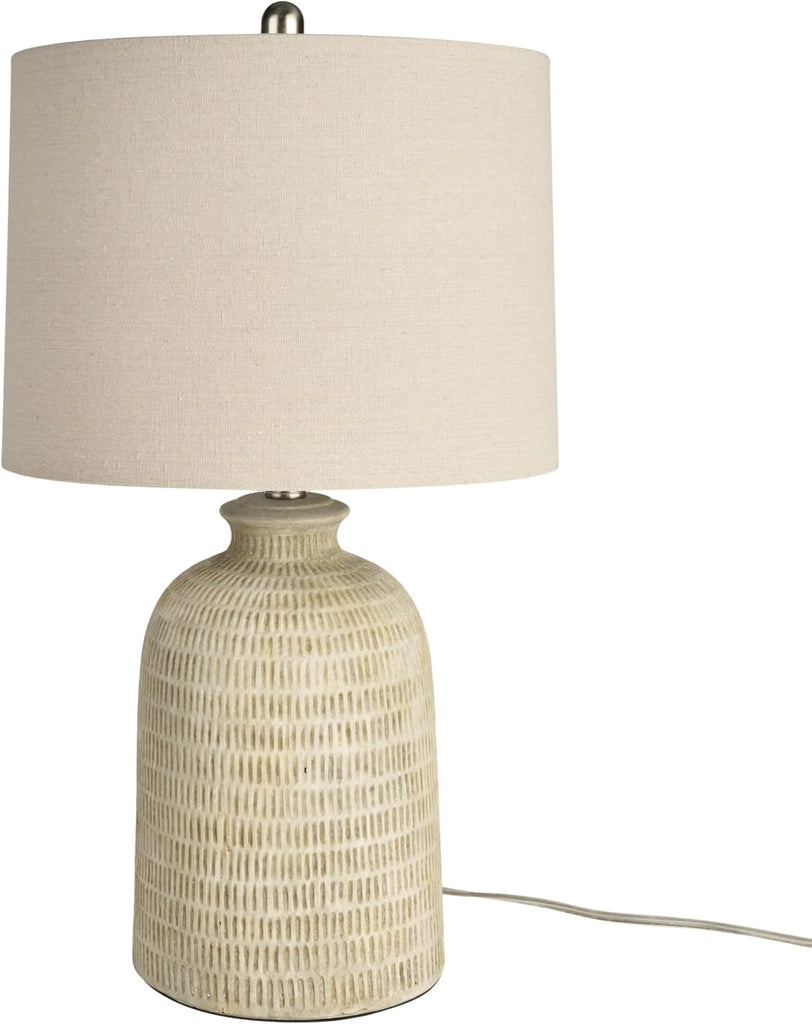 Home 24" Eggshell (Beige) Textured Honeycomb Cottage Farmhouse Table Lamp Table, Living Room, Dining, Entryway