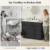37" Fluted Bathroom Vanity with Sink Combo Set, Freestanding Bathroom Cabinet with 5 Drawers Space