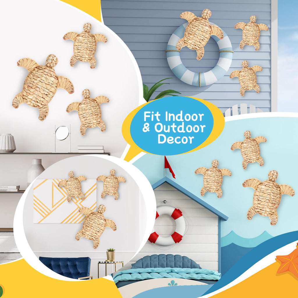 3 Pcs Sea Turtle Beach Decor Handmade Wicker Turtle Wall Decor
