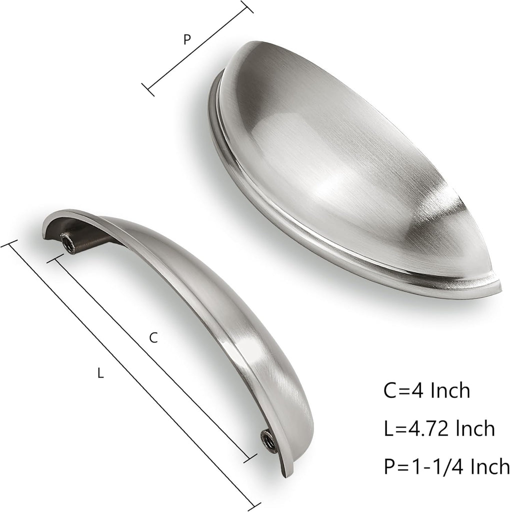 10 Pack 4" Drawer Pulls Brushed Satin Nickel Cabinet Cup Pulls Kitchen Hardware Cabinet Handles Drawer Handles Knobs 4