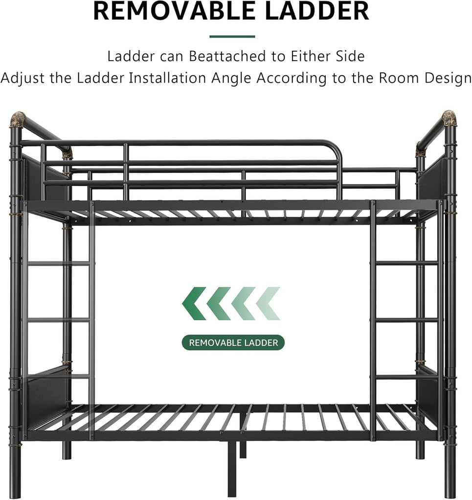 Bunk Bed Twin Over Twin, Heavy Duty Metal Bunkbeds with Ladder and Full-Length Guardrail