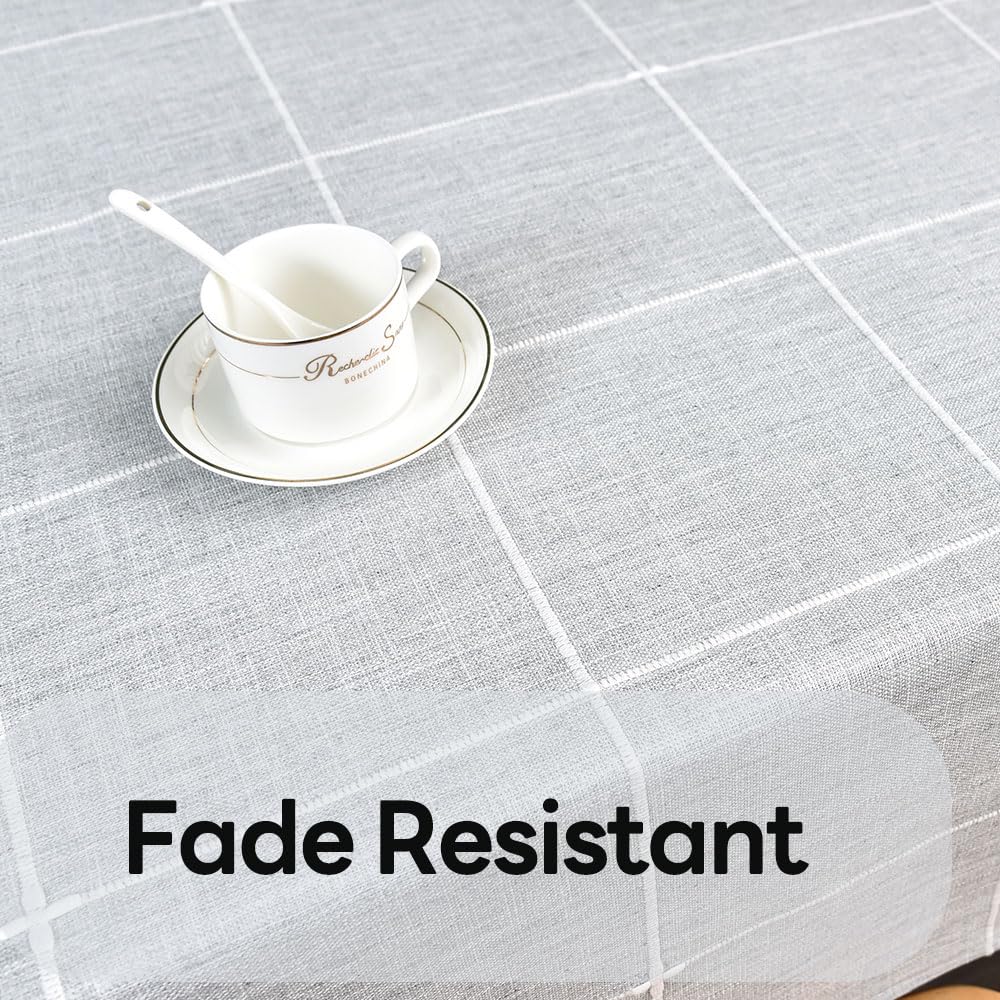 Farmhouse Table Cloth for Rectangle Tables Gray Plaid Boho Tablecloth Heavy Duty Cotton Linen Blend Washable &