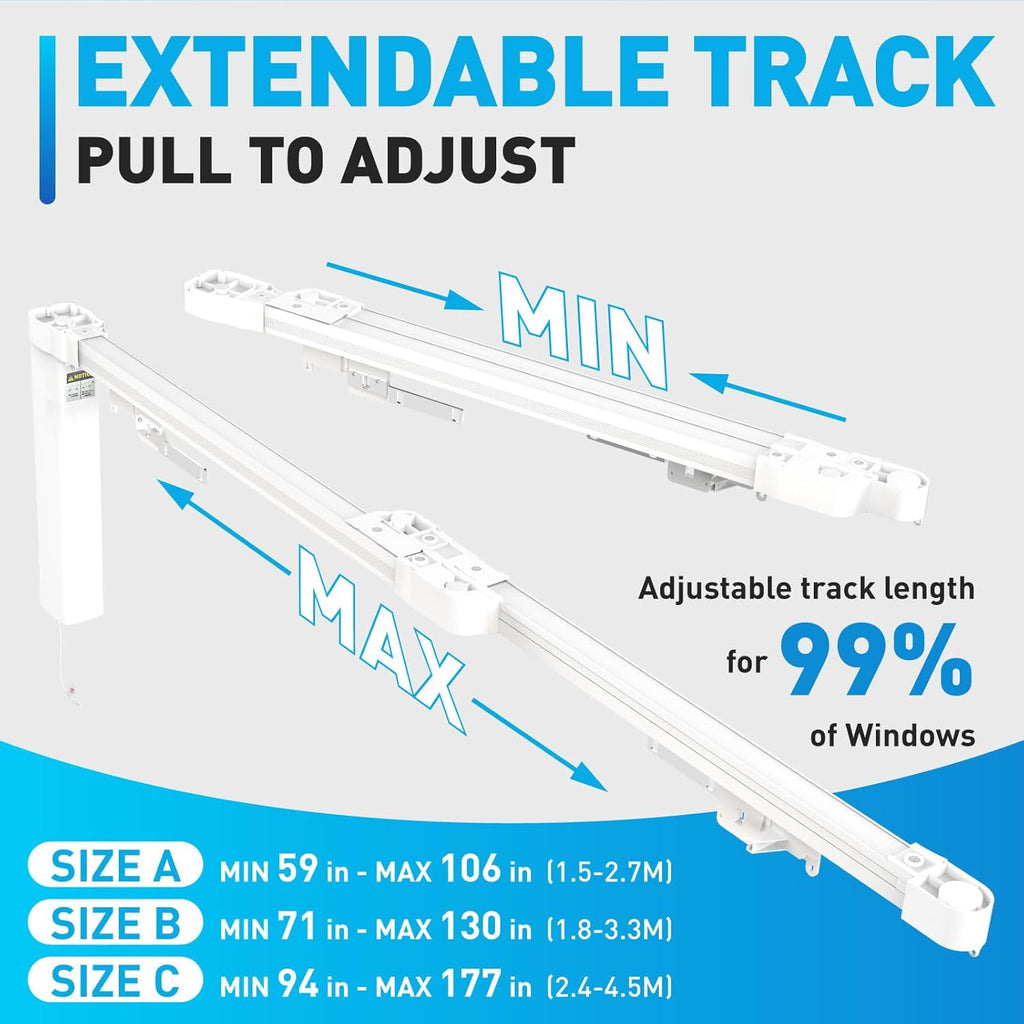 Smart Electric Curtains Track, Ceiling Curtains Track Adjustable Retractable Motorized Curtain Rod From 59 to 106