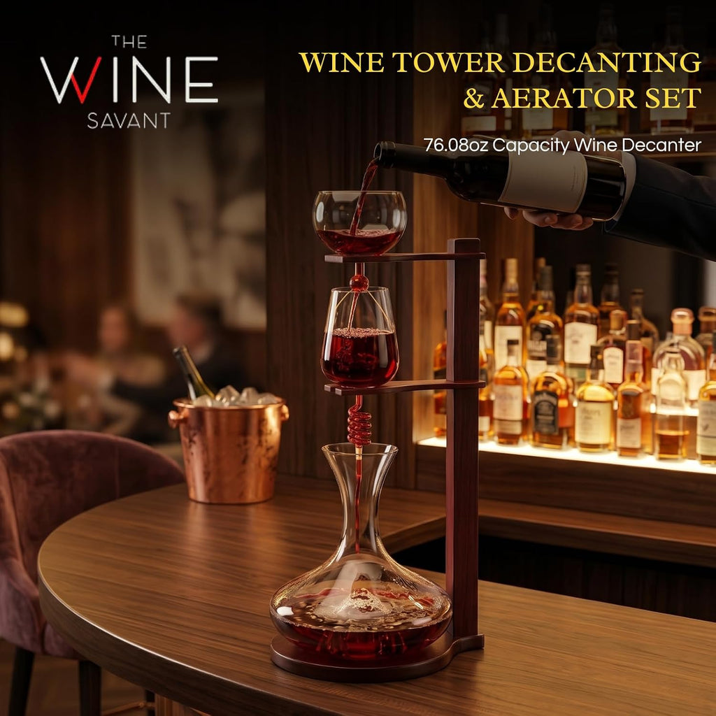 Wine Tower Decanting & Aerator Set by - Unique Wine Decanter - 3 Aerating Parts - Upper, Middle & Lower Aerators - Set of 3