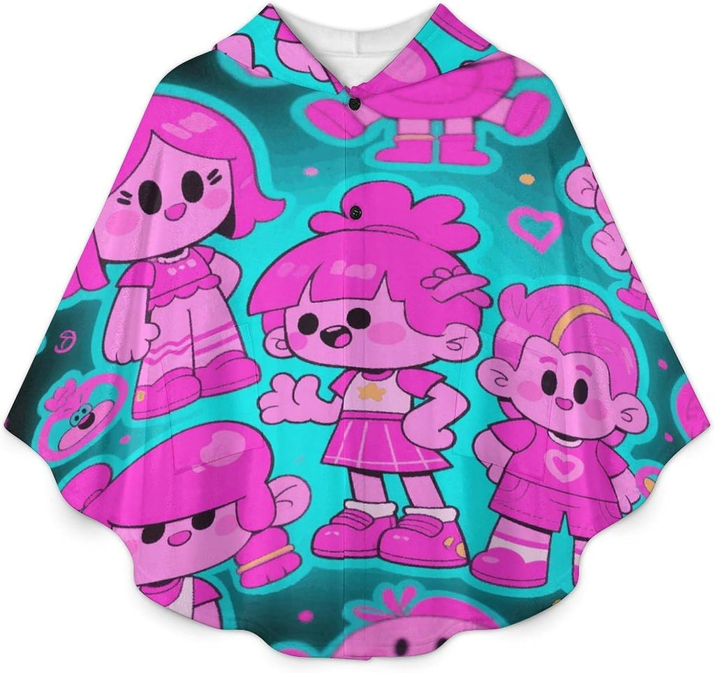 Cartoon Print Wearable Blanket Hoodie Flannel Hooded Blanket