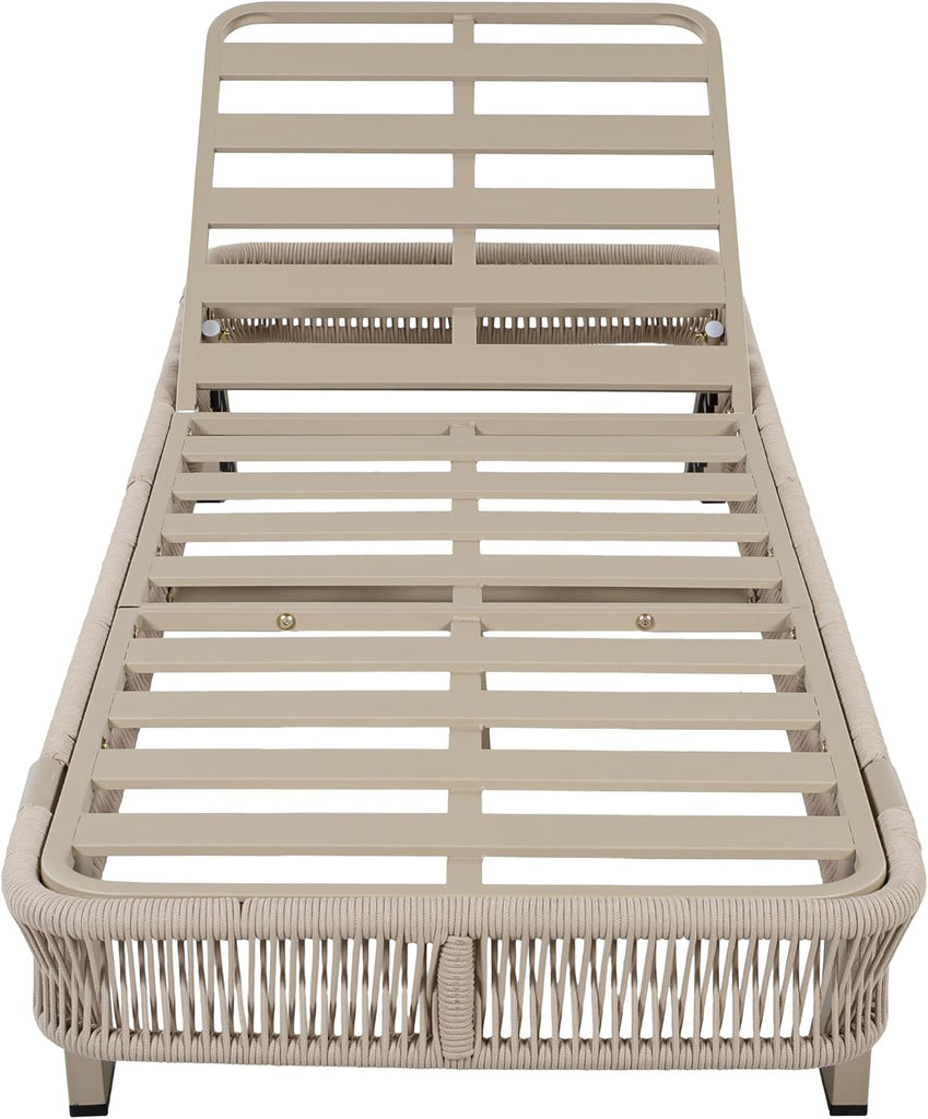 Outdoor Chaise Lounge Chair with 5-Position Adjustable Backrest Heavy Duty Iron and Rope Patio Recliner Deck