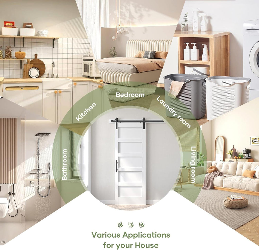 30inx80in White Barn Door and 5.5FT Sliding Barn Door Hardware Kit Included,Solid,MDF, PVC Surface,D