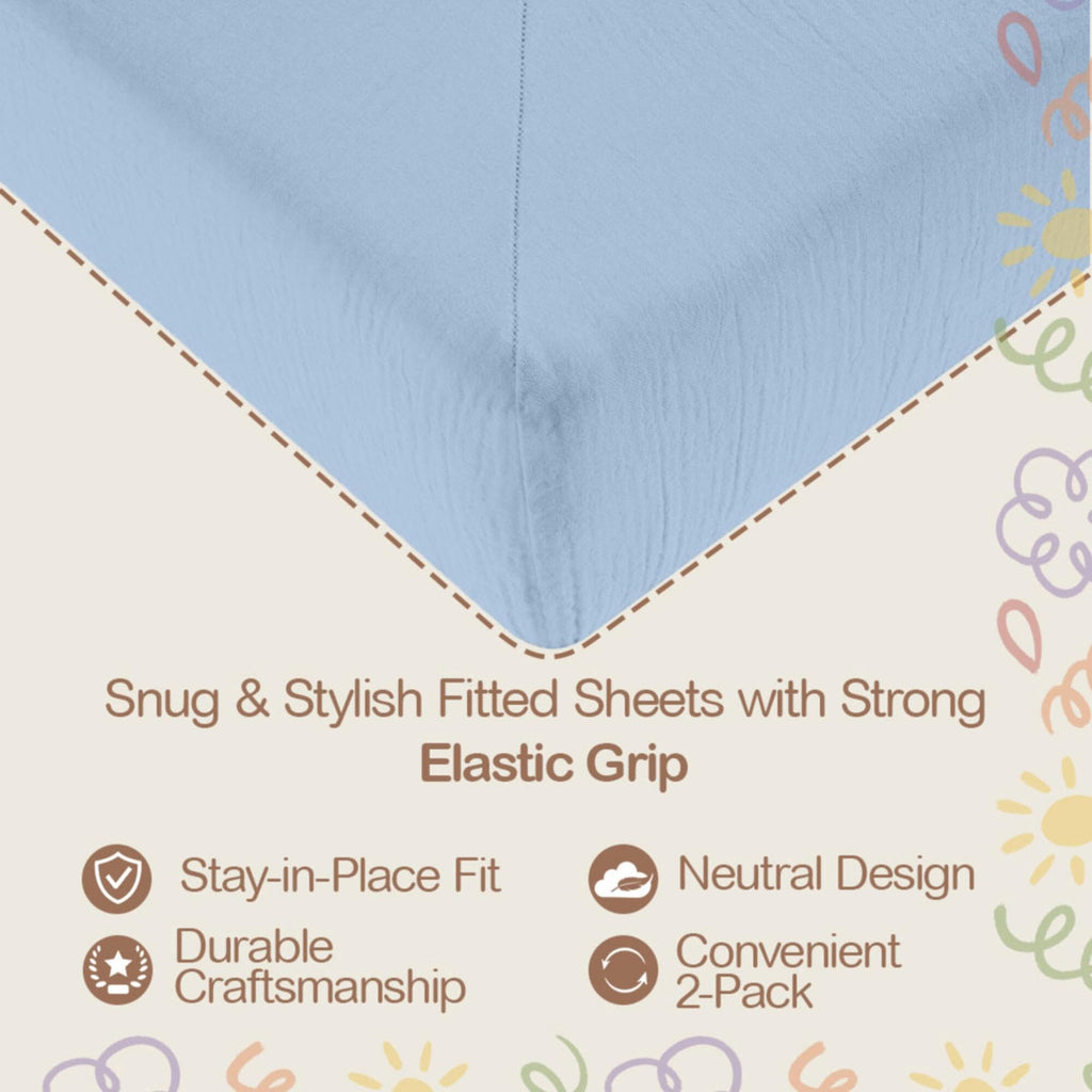 Mre & Moi 2 Pack Muslin Fitted Crib Sheets - 28x52-100% Cotton Bedding
