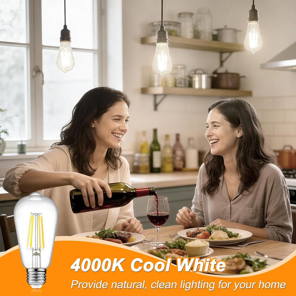 Vintage LED Edison Bulbs, 6W, Equivalent 60W, Non-Dimmable, High Brightness Cool White 4000K, ST58 Antique LED