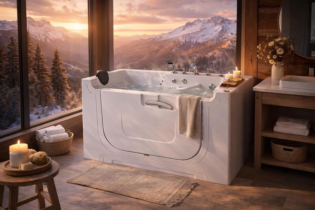 Walk In Tub 30 x 60 In Wheelchair Accessible Walk-In Whirlpool and Air Bathtub Left Drain 36 Jets Powered Fast Drain