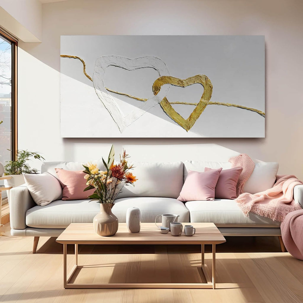 White and Gold Abstract Wall Art Minimalist Wall Decor Heart Art Prints Living Room Canvas Picture Line Art