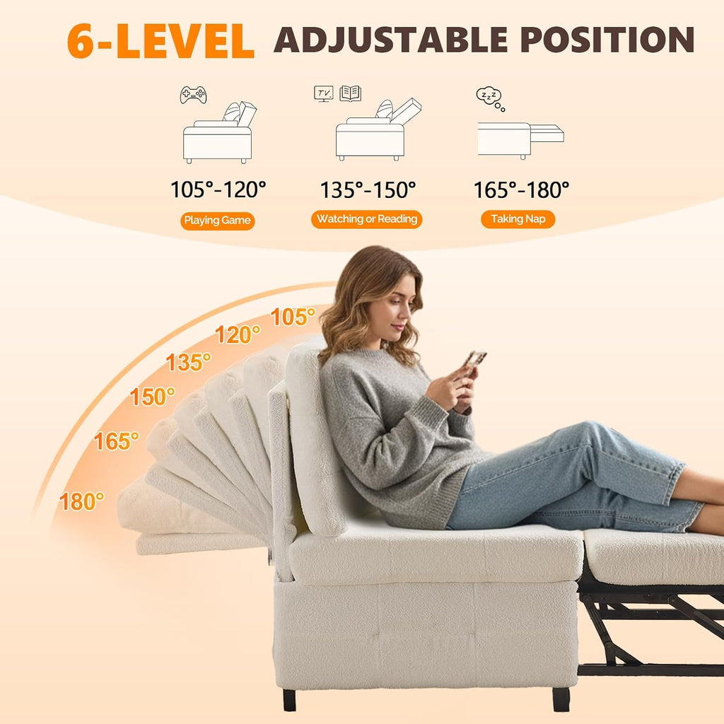 Convertible Sofa Bed Tufted Teddy Fleece Sleeper Chair Bed Couch Armless Living Room Chairs with Adjustable Backrest