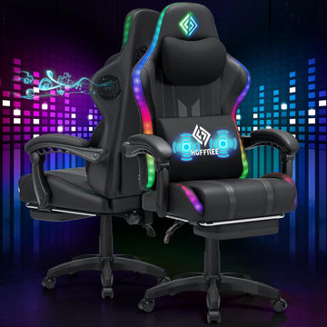 RGB Gaming Chair with Speakers Music Rhythm LED Lights Computer Chairs-Grey | Ergonomic Massage Game Chair with