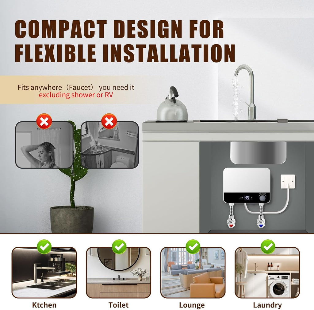 Tankless Water Heater Electric 110v, 3500W Instant Hot Water Heater With Automatic Control System Touch Digital