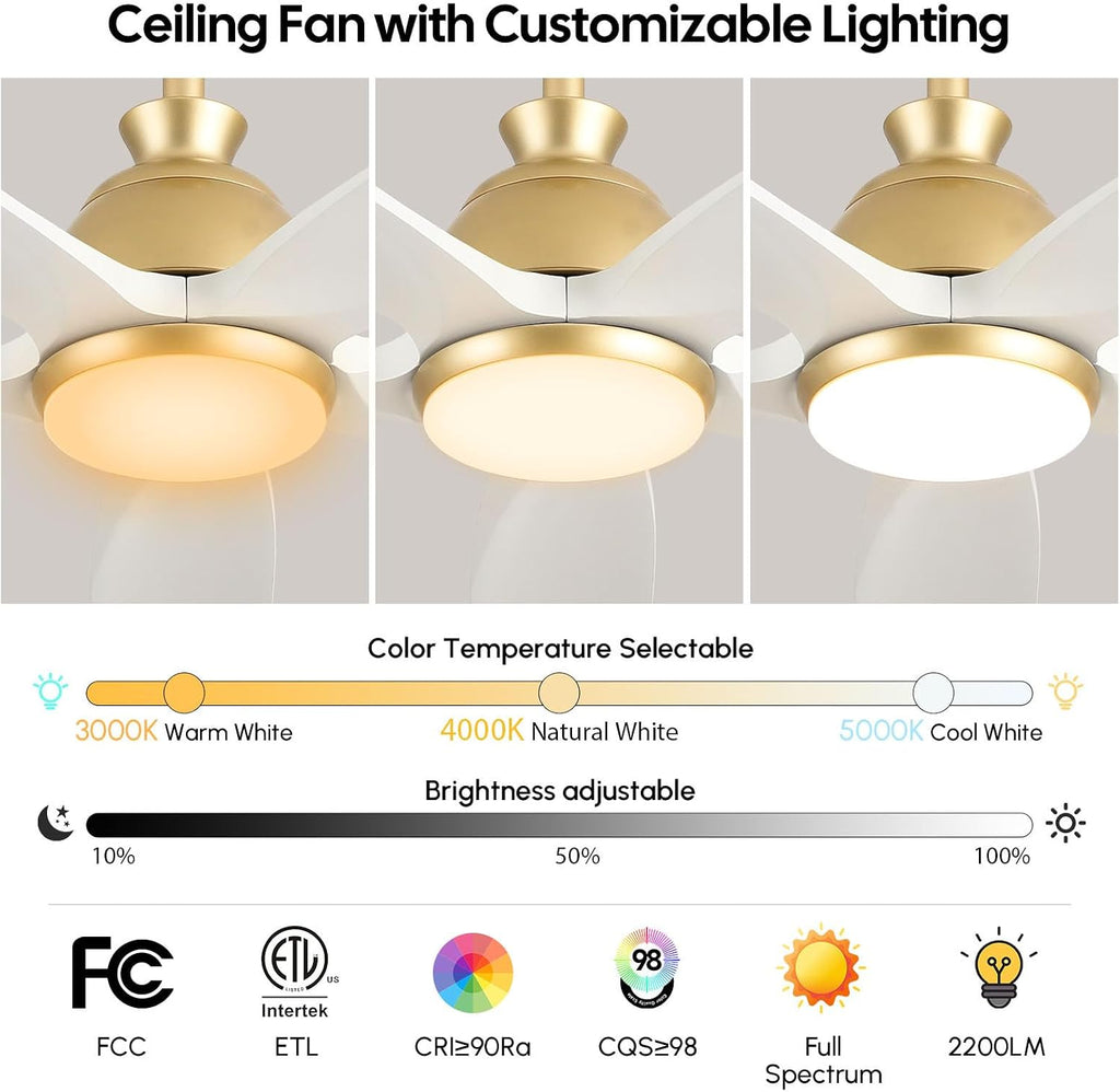60" Ceiling Fan with LED Light and Remote - White Gold