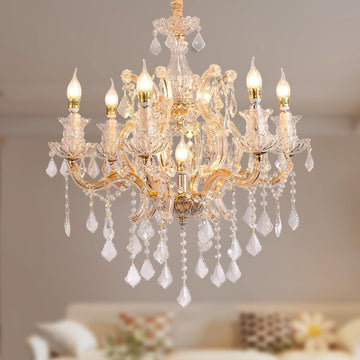 Crystal Chandeliers Light Dining Room_K9 Modern Chandelier Lights for Bedroom - 7 E12 Bulbs Hanging Pendant Lighting Fixtures for Living Room Kitchen Farmhouse Hallway Ceiling Entryway