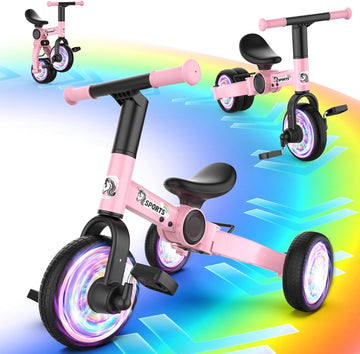 3 in 1 Toddler Balance Bike for 1-4 Year Olds, Colorful Lighting Baby Toddler Tricycle for 1 2 3 4 Year Old