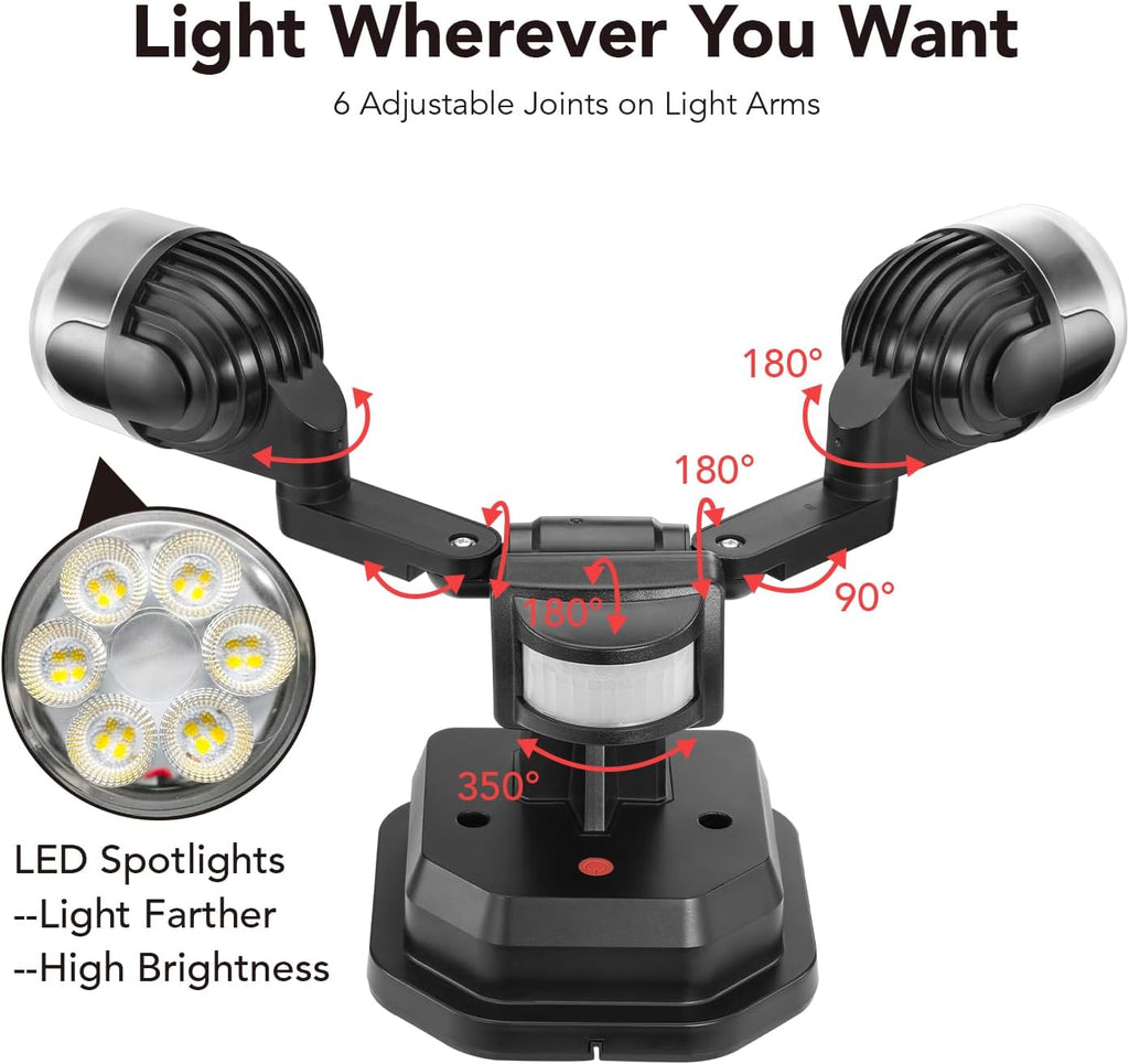 Motion Sensor Outdoor Security Light, Adjustable Dual-Head LED Flood Light, 3 Modes(Motion/Manual/Dusk to Dawn), 150W