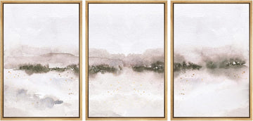Framed Canvas Print Wall Art Set Pastel Explosion Misty Mountain Forest Nature Wilderness Illustrations Modern Art