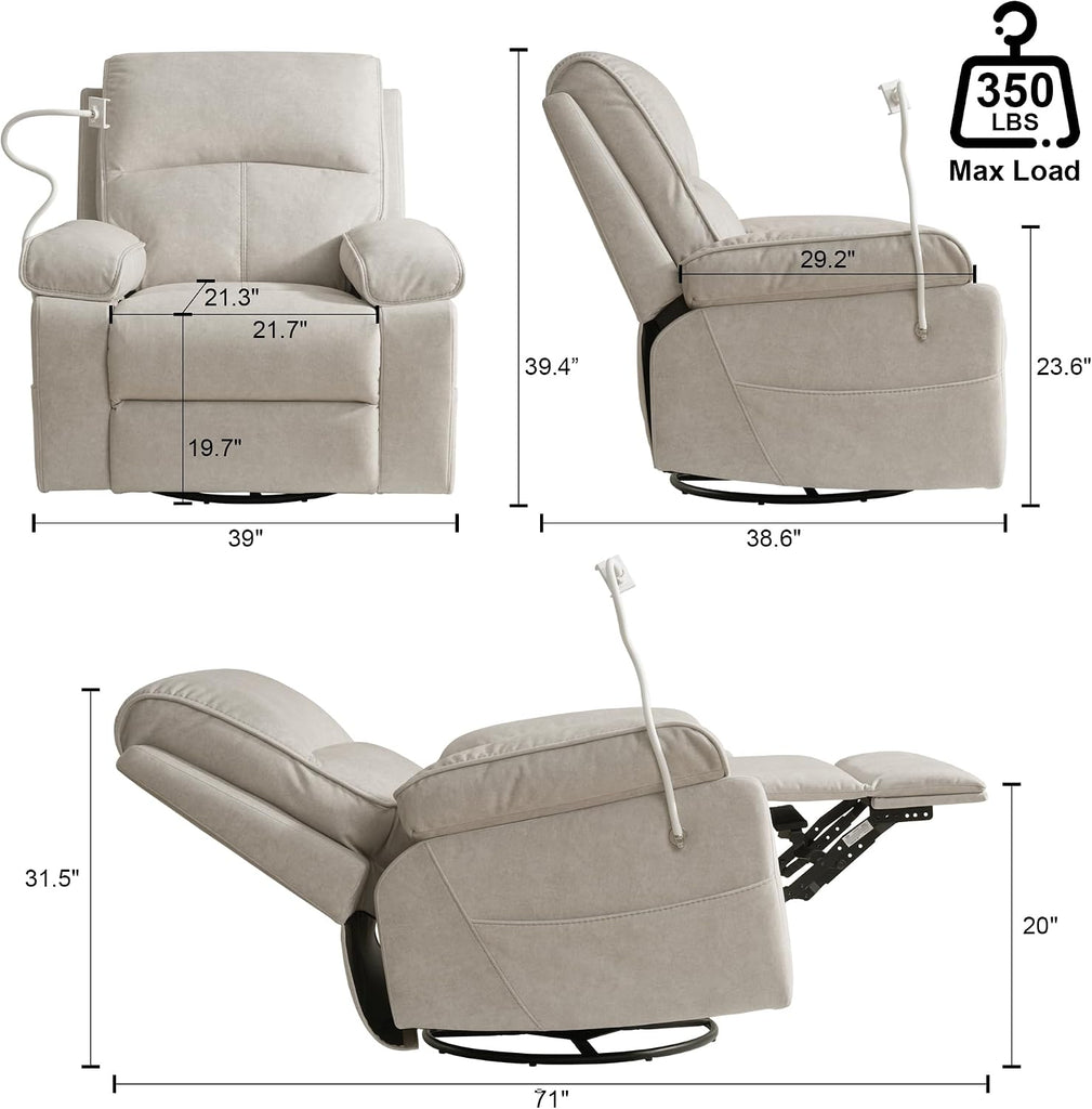 Nursery Rocking Chairs Glider Recliner with Flexible Phone Holder, Oversized 360° Swivel Rocker Recliner, Comfortable