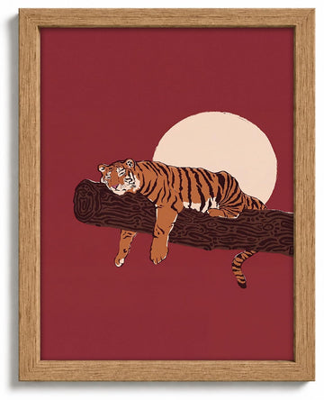 Japanese Sleeping Tiger Framed Wall Art Bold Red Amber Wildlife art