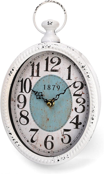 Oval Retro Wall Clock, Rustic Silent Clocks, Elegant Vintage Style, White Antique Design