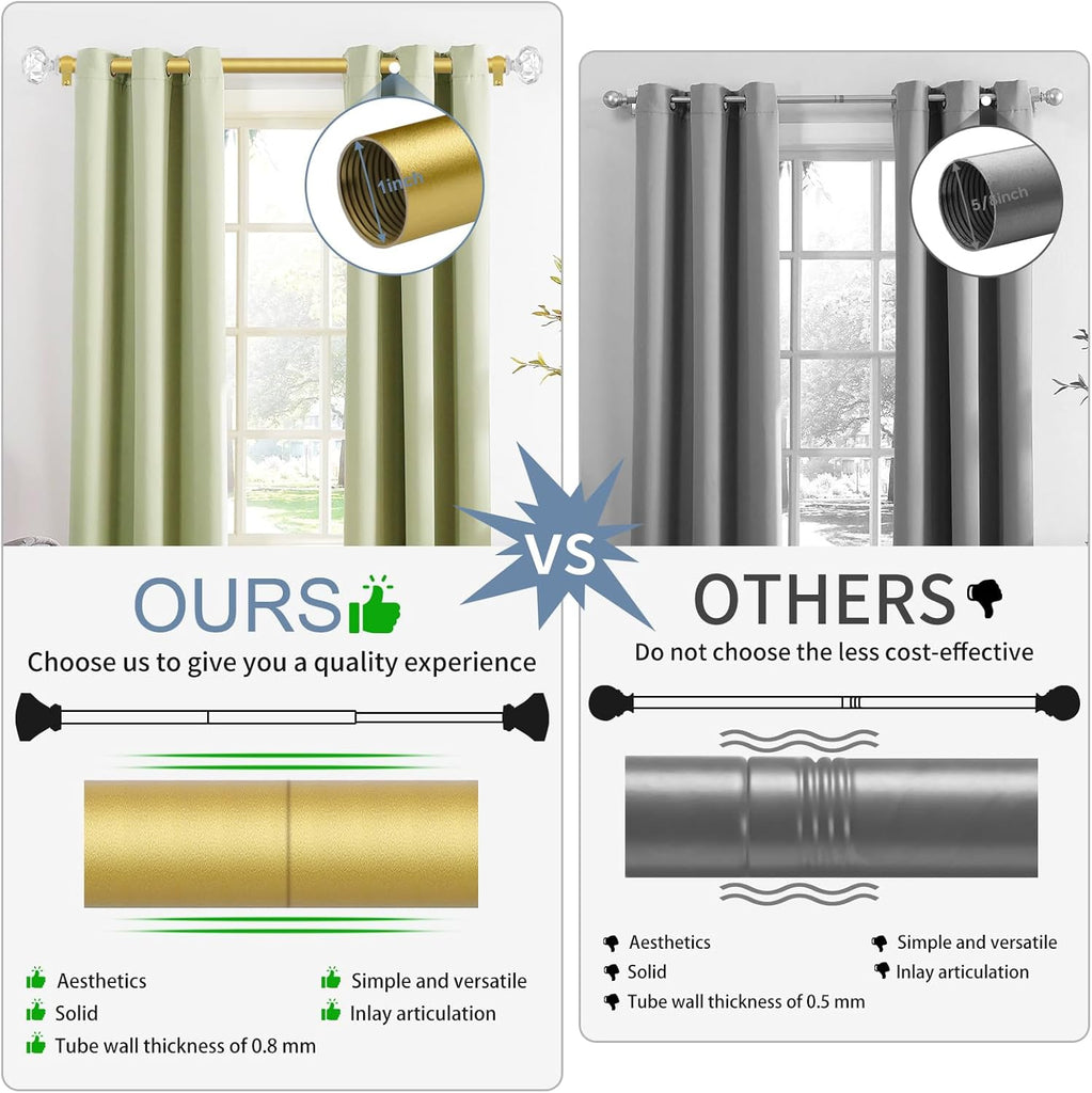 Gold Decorative Crystal Curtain Rods: Heavy Duty Adjustable Window Curtain Rods for Bedroom Living Room