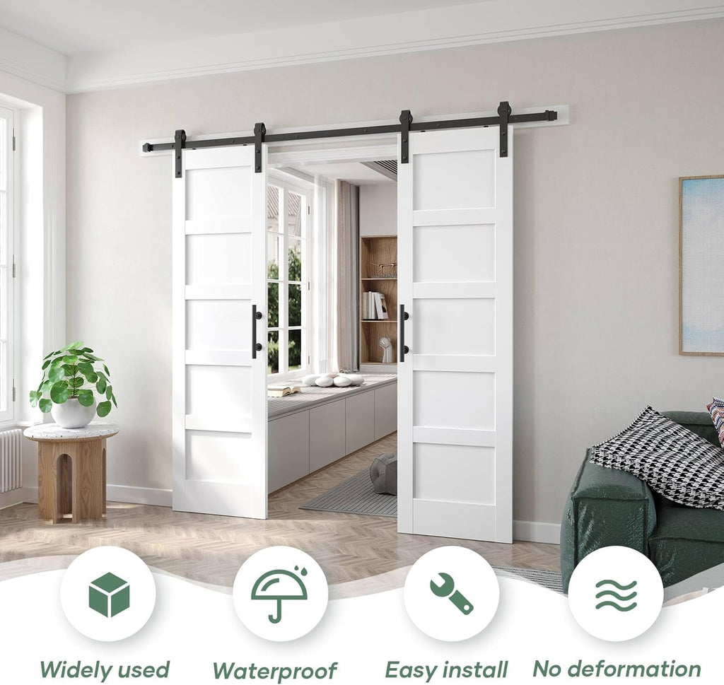 Double 24x84 inch White Barn Door with 8FT Barn Door Hardware Kit Included,with MDF and Wood,DIY Ass