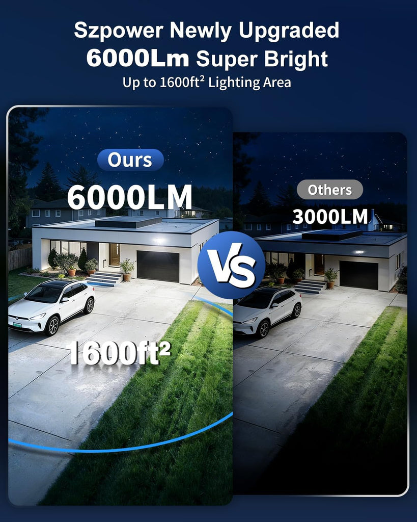 6000LM Solar Lights Outdoor, 4 Heads Motion Sensor Outdoor Lights, Solar Flood Lights for Yard House Outside Garage