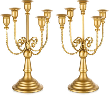 Candelabra Gold Candle Holders - 5 Arm 11.8" Wedding Candlestick Holder for Theme Party Table Centerpiece Decor