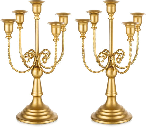 Candelabra Gold Candle Holders - 5 Arm 11.8" Wedding Candlestick Holder for Theme Party Table Centerpiece Decor