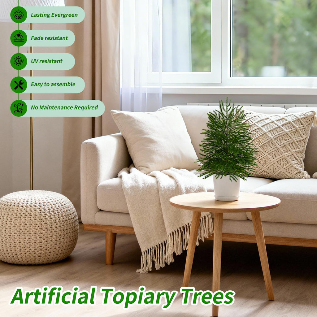 Artificial 26" 2 Pack Norfolk Topiary Cedar Trees with Ground Spike