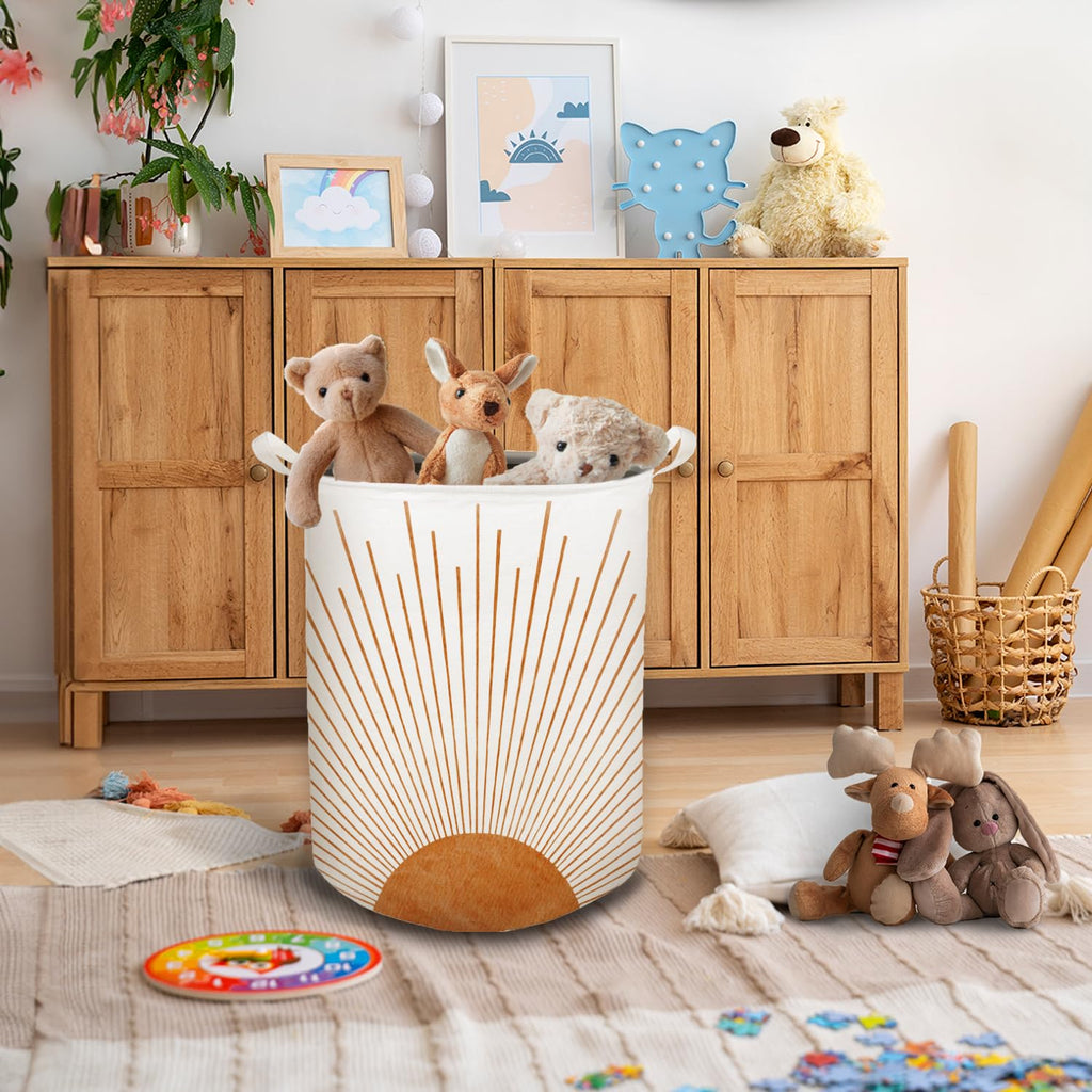 Boho Laundry Basket, Mid Century Modern Boho Terracotta Sun Sunshine Waterproof Collapsible Laundry Hamper Dirty