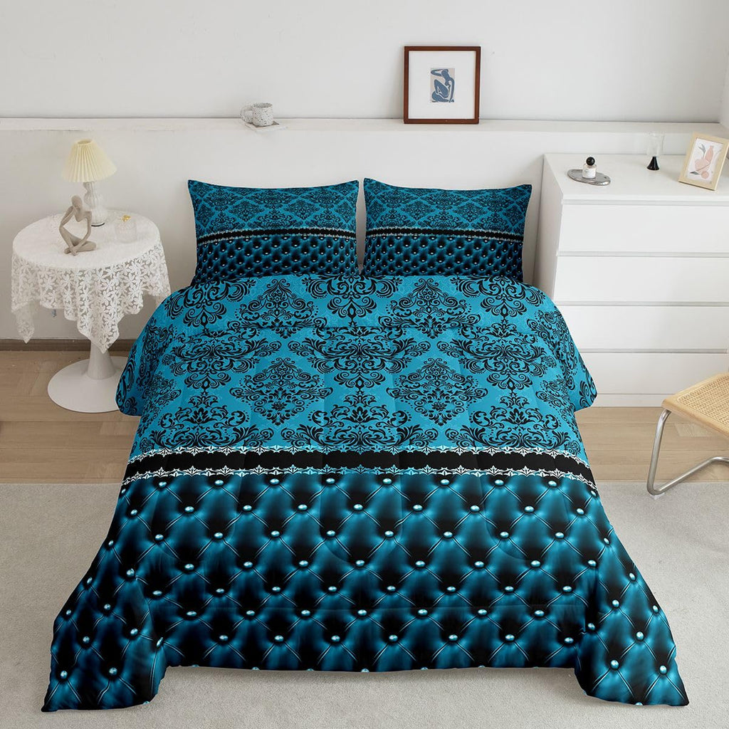 Blue and Black Damask Bedding Set Adults Comforter Set