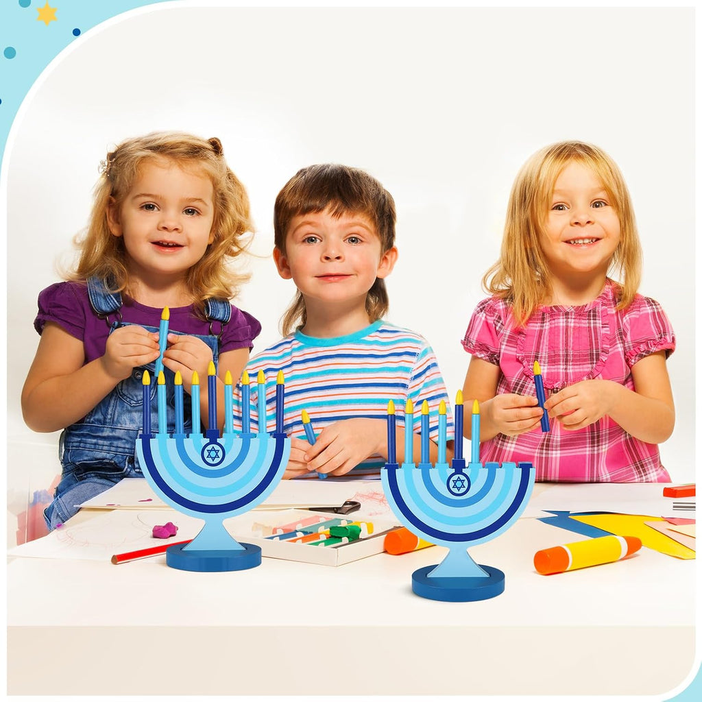 Wooden Hanukkah with 9 Removable Candles,Classic,Blue - Set of 9
