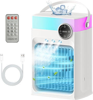 Portable Air Conditioners, Mini AC Unit Cooling Fan,1200ML Small Air Cooler Fans with Remote, 3 Mist,3 Speed,8 Light