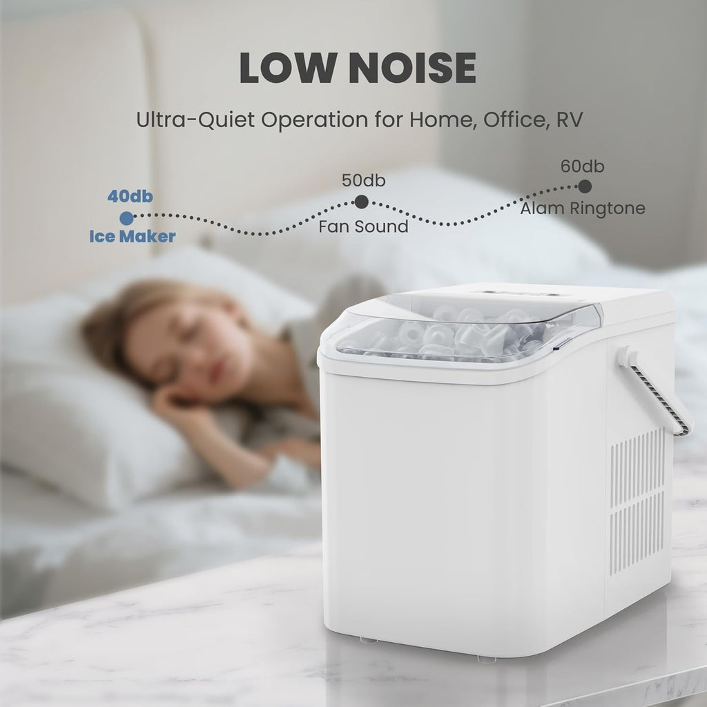 Countertop Ice Maker with Handle, 26lbs/24H Portable Ice Machine, 9 Bullet Ice Cubes Ready in 6 Mins, Self-Cleaning