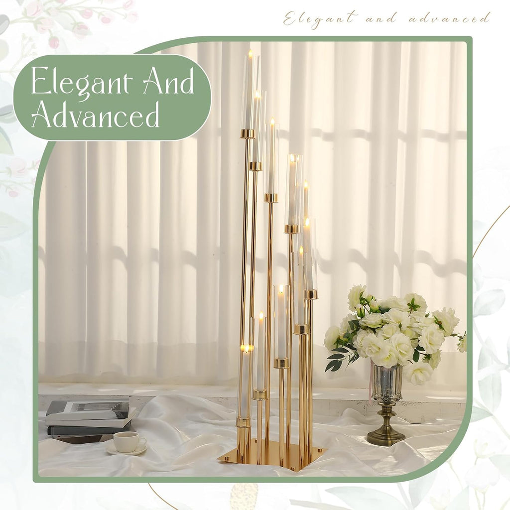 2 Pack 10 Arms Wedding Candelabras Centerpiece,50 Inches Tall Floor Standing Candle Holders with Clear Acrylic Shades