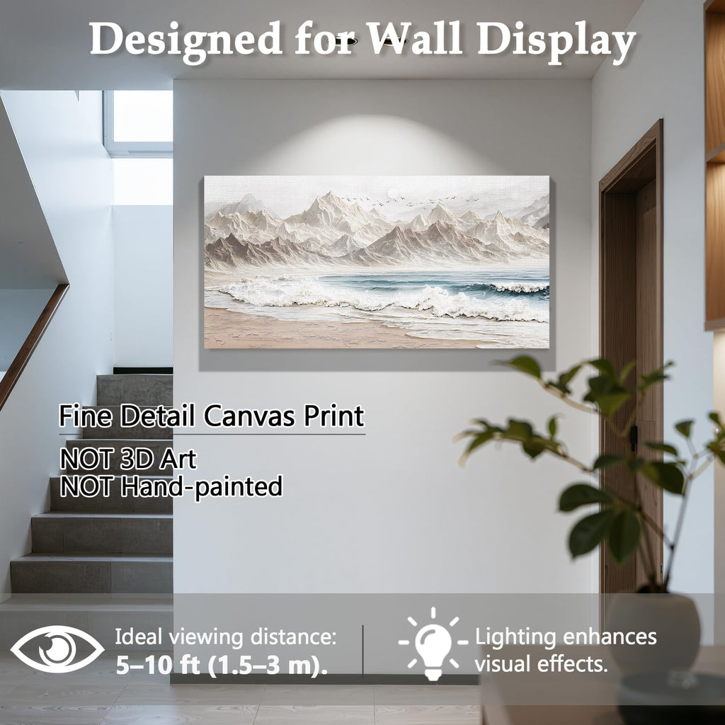 Modern Mountain Landscape Large Wall Art Beach Wave Decor Neutral