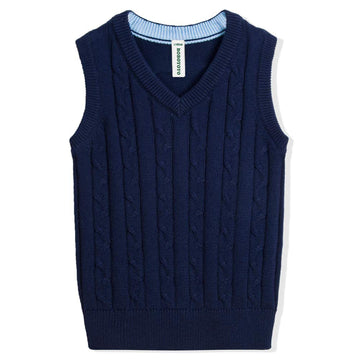 Unisex Cable Knit 100% Cotton Toddler Uniform Vest for Little Big Childrens Kids Teenage Girls Classic Navy