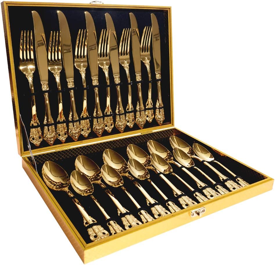 24-Piece Gold Flatware Silverware Set,18/10 Heavy Duty Stainless Steel Flatware Service for 6