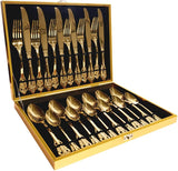 24-Piece Gold Flatware Silverware Set,18/10 Heavy Duty Stainless Steel Flatware Service for 6
