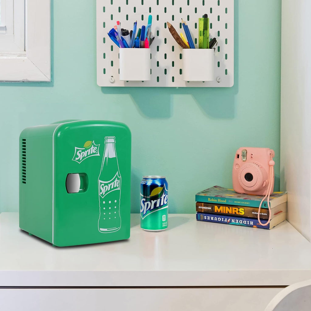 Sprite 4L Cooler/Warmer w/ 12V DC and 110V AC Cords, 6 Can Portable Mini Fridge, Personal Travel Refrigerator for