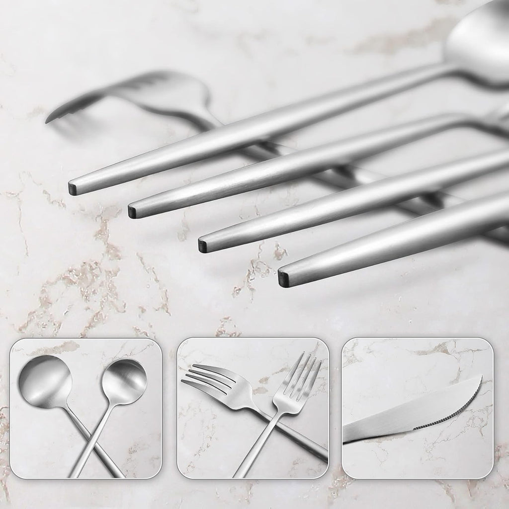 40-Piece Stainless Steel Flatware Set - 8-Piece Service, Satin Finished & Dishwasher Safe